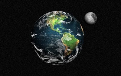 Earth with moon, stars, galaxy, Earth from space, South America, North America, moon, sci-fi, universe, NASA, planets