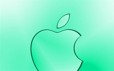 Apple turkuaz logo, yaratıcı, turkuaz bulanık arka plan, minimal, Apple logosu, sanat, Apple