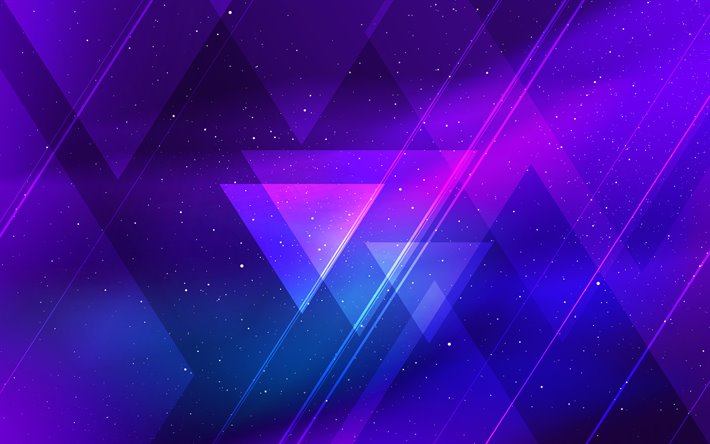 Download wallpapers violet triangles, galaxy, geometric shapes