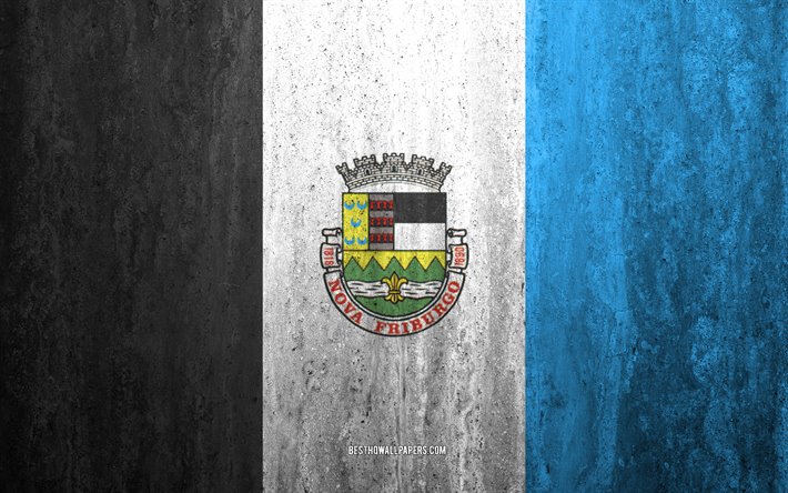 Flag of Nova Friburgo, 4k, stone background, Brazilian city, grunge flag, Nova Friburgo, Brazil, Nova Friburgo flag, grunge art, stone texture, flags of brazilian cities