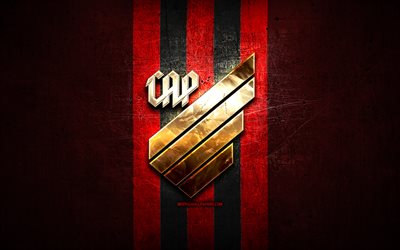 Atletico Paranaense FC, new logo, Serie A, red metal background, football, CA Paranaense, brazilian football club, CAP, golden logo, Atletico Paranaense logo, soccer, Brazil, Athletico-PR