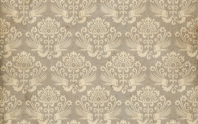 gray damask pattern, 4k, vintage floral pattern, gray vintage background, floral patterns, background with flowers, vintage backgrounds, gray retro backgrounds, floral vintage pattern