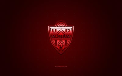 UD Almeria, Spanish football club, La Liga 2, red logo, red carbon fiber background, football, Almeria, Spain, UD Almeria logo