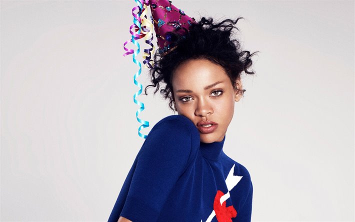Rihanna, Amerikalı şarkıcı, portre, barbados şarkıcı, fotoğraf &#231;ekimi, mavi elbise, Robyn Rihanna Fenty