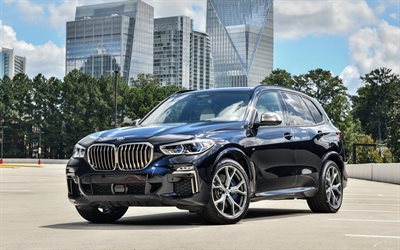 BMW X5 M, 2020, G05, X5M, front view, exterior, luxury SUV, new blue X5, german cars, BMW