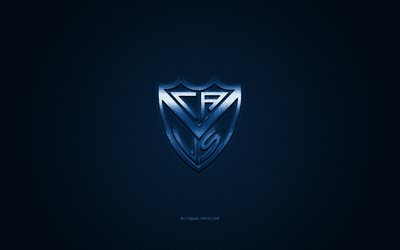 Velez Sarsfield, Argentinean football club, Argentine Primera Division, blue logo, blue carbon fiber background, football, Buenos Aires, Argentina, CA Velez Sarsfield logo
