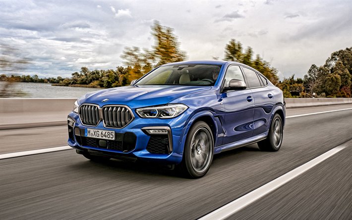 BMW X6, 2020, M50i, الأزرق SUV الرياضية, الخارجي, منظر أمامي, الزرقاء الجديدة X6, السيارات الألمانية, BMW
