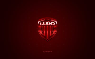 CD Lugo, Spanish football club, La Liga 2, red logo, red carbon fiber background, football, Lugo, Spain, CD Lugo logo