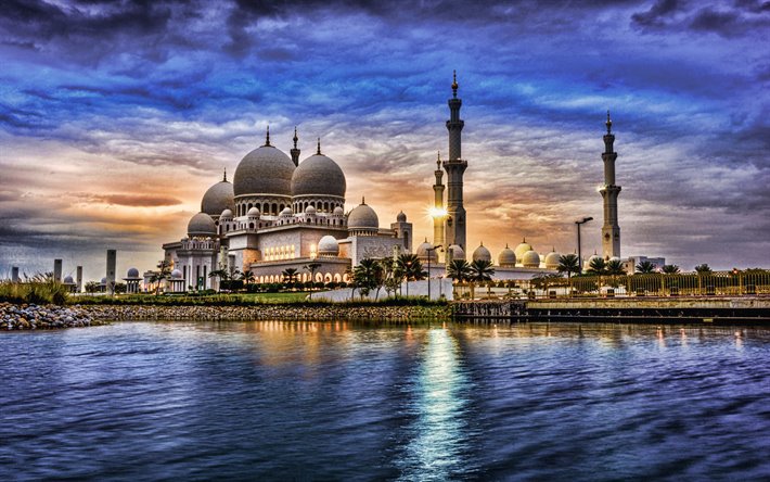 sheikh-zayed-moschee, hdr, abu dhabi, vereinigte arabische emirate, vae, scheich zayed grand moschee