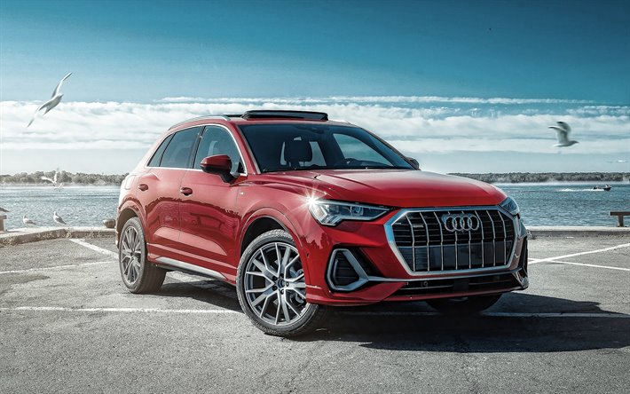 2020, Audi Q3, front view, exterior, red crossover, new red Q3, German cars, Audi