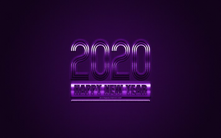 appy New Year 2020, Violet 2020 background, Violet metal 2020 background, 2020 concepts, Christmas, 2020, Violet carbon texture