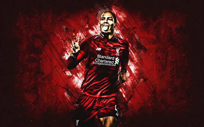 Virgil van Dijk, Dutch soccer player, portrait, Liverpool FC, red background, football, Premier League, England