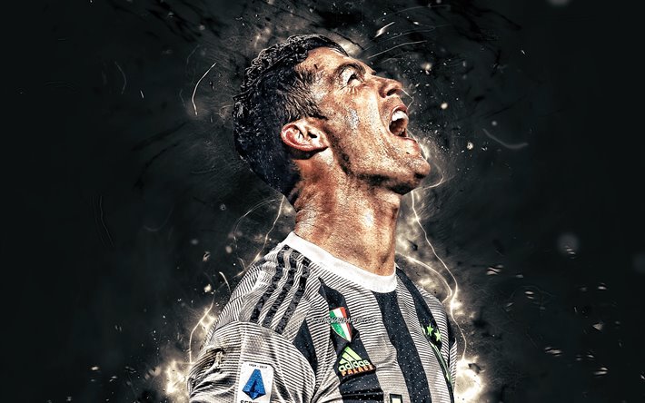 Cristiano Ronaldo, goal, Juventus FC, CR7, striker, portuguese footballers, Italy, CR7 Juve, Bianconeri, soccer, football stars, Serie A, neon lights