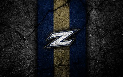Akron Zips, 4k, &#233;quipe de football am&#233;ricain, NCAA, pierre brune bleue, Etats-Unis, texture asphalt&#233;e, football am&#233;ricain, logo Akron Zips