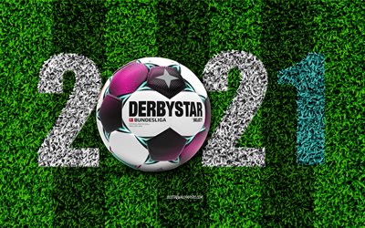 Bundesliga 2021, football field, 2021 New Year, 2021 Bundesliga official ball, Derbystar Brillant, Germany, football, 2021 concepts, Bundesliga