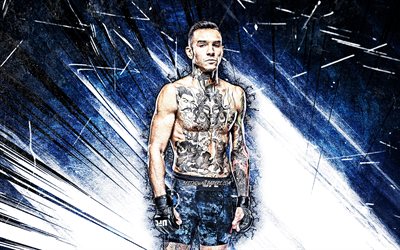 4k, Andre Fili, grunge art, american fighters, MMA, UFC, Andre Riley Givens, Mixed martial arts, blue abstract rays, Andre Fili 4K, UFC fighters, MMA fighters
