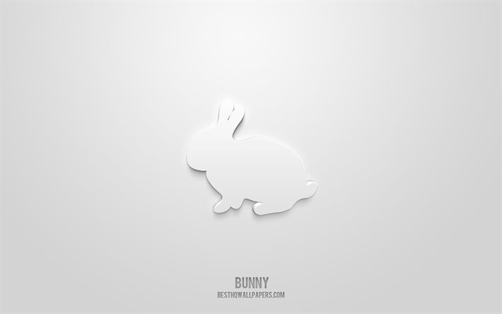 Bunny 3d ikon, vit bakgrund, 3d symboler, Bunny, kreativ 3d konst, 3d ikoner, Bunny tecken, Djur 3d ikoner