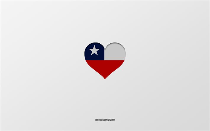 I Love Chile, Pays d’Am&#233;rique du Sud, Chili, fond gris, Coeur de drapeau du Chili, pays pr&#233;f&#233;r&#233;, Love Chile