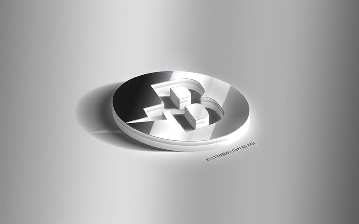 Logo en argent Burstcoin 3D, Burstcoin, crypto-monnaie, fond gris, logo Burstcoin, embl&#232;me 3D Burstcoin, logo en m&#233;tal Burstcoin 3D