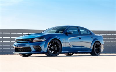 Dodge Charger SRT, 2021, exterior, new blue Charger SRT, tuning Charger, american cars, Dodge
