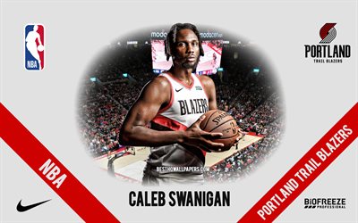 Caleb Swanigan, Portland Trail Blazers, American Basketball Player, NBA, portrait, USA, basketball, Moda Center, Portland Trail Blazers logo