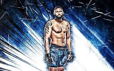 4k, Curtis Blaydes, grunge art, american fighters, MMA, UFC, Curtis Lionell Blaydes, Mixed martial arts, blue abstract rays, Curtis Blaydes 4K, UFC fighters, MMA fighters