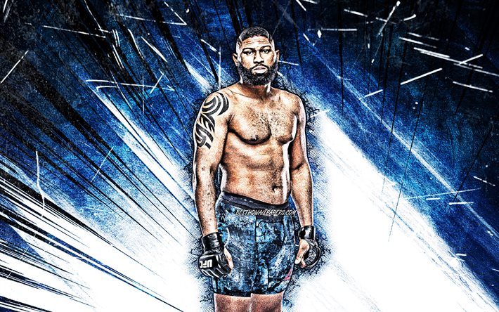 4k, Curtis Blaydes, grunge art, american fighters, MMA, UFC, Curtis Lionell Blaydes, Mixed martial arts, blue abstract rays, Curtis Blaydes 4K, UFC fighters, MMA fighters