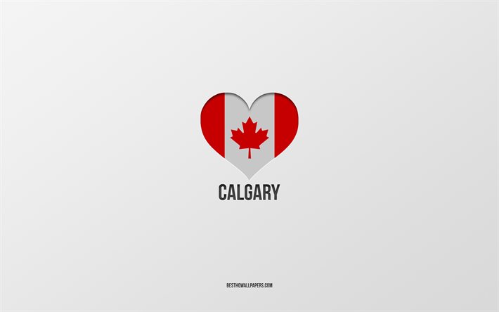 I Love Calgary, Canadian cities, gray background, Calgary, Canada, Canadian flag heart, favorite cities, Love Calgary