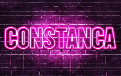 Constanca, 4k, wallpapers with names, female names, Constanca name, purple neon lights, Happy Birthday Constanca, popular portuguese female names, picture with Constanca name
