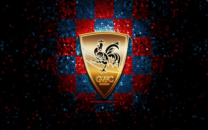 Gil Vicente FC, logo glitter, Primeira Liga, sfondo a scacchi rosso blu, calcio, squadra di calcio portoghese, logo Gil Vicente, arte del mosaico, Gil Vicente