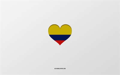 I Love Colombia, South America countries, Colombia, gray background, Colombia flag heart, favorite country, Love Colombia