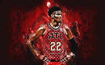 Cam Reddish, American basketball player, Atlanta Hawks, NBA, red stone background, basketball