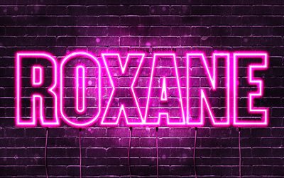 Roxane, 4k, isimleri olan duvar kağıtları, kadın isimleri, Roxane adı, mor neon ışıkları, Mutlu Yıllar Roxane, pop&#252;ler fransız kadın isimleri, Roxane isimli resim