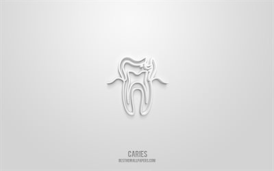 Caries 3d icon, white background, 3d symbols, Caries, creative 3d art, 3d icons, Caries sign, Dentistry 3d icons