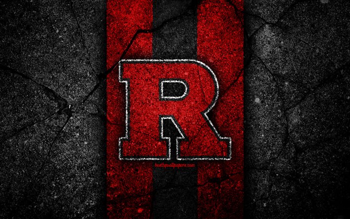 Rutgers Scarlet Knights, 4k, time de futebol americano, NCAA, pedra vermelha preta, EUA, textura de asfalto, futebol americano, logotipo dos Rutgers Scarlet Knights