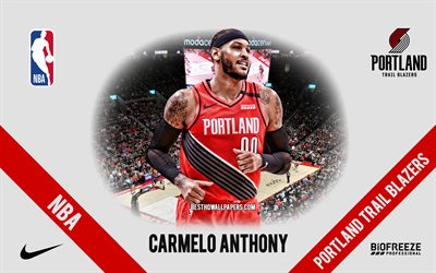 Carmelo Anthony, Portland Trail Blazers, American Basketball Player, NBA, portrait, USA, basketball, Moda Center, Portland Trail Blazers logo