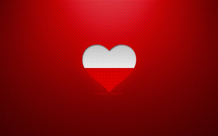I Love Poland, 4k, Europe, red dotted background, Polish flag heart, Poland, favorite countries, Love Poland, Polish flag