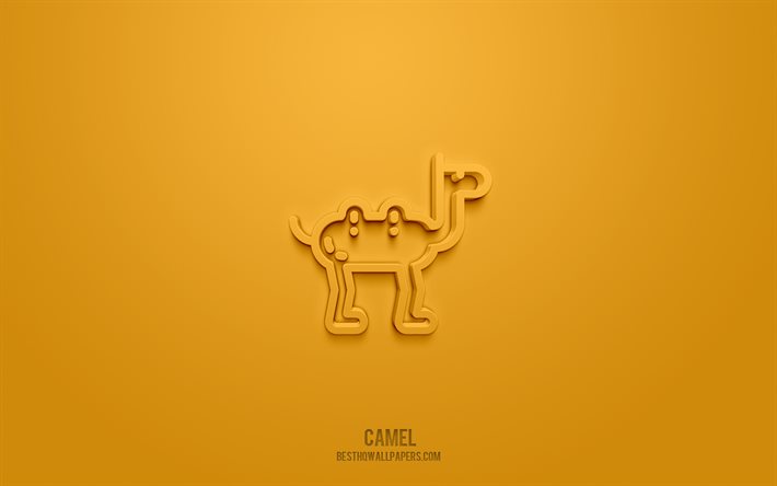 Camello de dibujos animados icono 3d, fondo marr&#243;n, s&#237;mbolos 3d, camello de dibujos animados, arte creativo 3d, iconos 3d, signo de camello de dibujos animados, l&#237;neas de animales iconos 3d