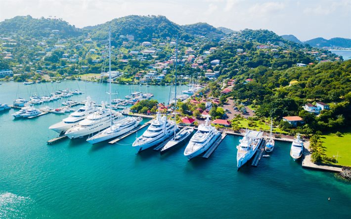 Saint Lucia, deniz, koy, Karayipler, tropikal adalar, yatlar, yelkenli tekneler