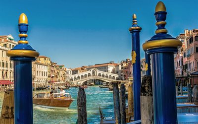 Rialto Bridge, Venice, Grand Canal, summer, morning, landmark, Venice cityscape, Italy