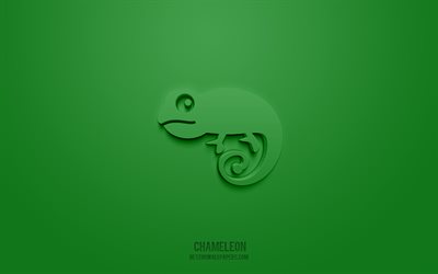 Chameleon 3d icon, green background, 3d symbols, Chameleon, creative 3d art, 3d icons, Chameleon sign, Animals 3d icons