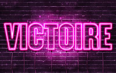 Victoire, 4k, wallpapers with names, female names, Victoire name, purple neon lights, Happy Birthday Victoire, popular french female names, picture with Victoire name