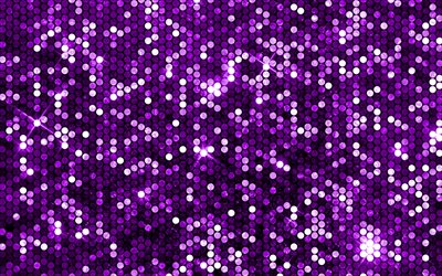 4k, 紫のモザイクの背景, 抽象絵画, モザイクパターン, 紫の円の背景, モザイクテクスチャ, モザイクの背景, 円のパターン, 紫色の背景
