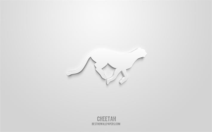 Icono 3d de Cheetah, fondo blanco, s&#237;mbolos 3d, guepardo, arte 3d creativo, iconos 3d, signo de guepardo, Animales iconos 3d