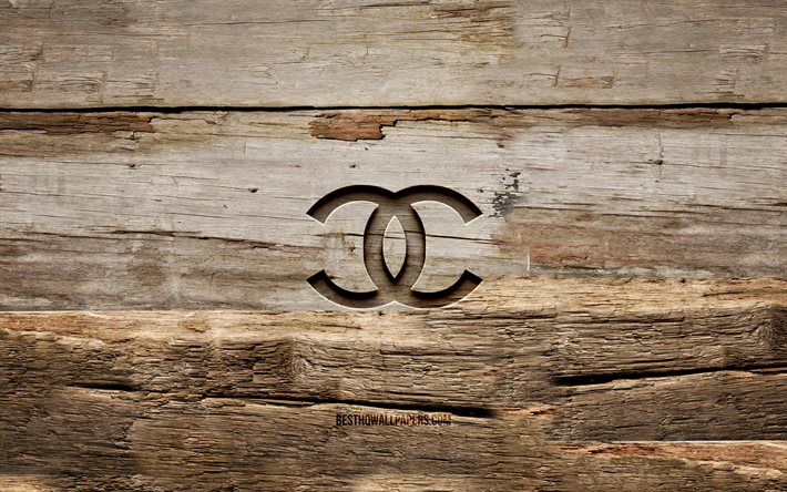 Logo Chanel in legno, 4K, sfondi in legno, marchi, logo Chanel, creativo, intaglio del legno, Chanel