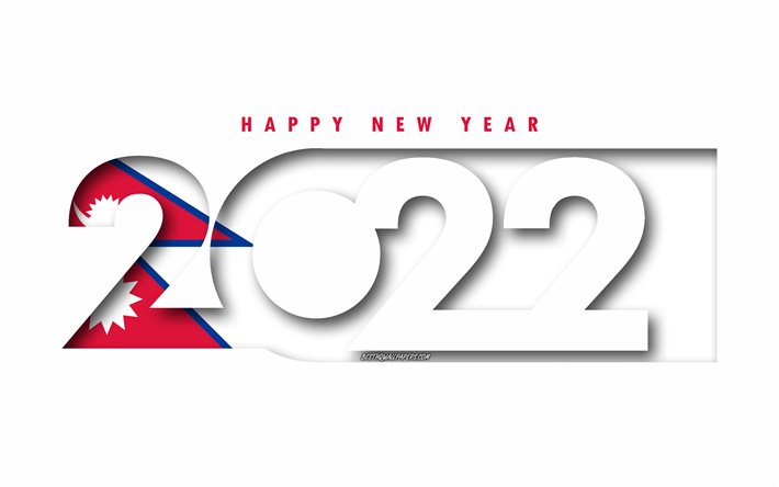 Feliz Ano Novo 2022 Nepal, fundo branco, Nepal 2022, Nepal 2022 Conceitos, 2022 conceitos, Nepal, Bandeira do Nepal