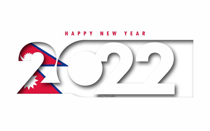 Happy New Year 2022 Nepal, white background, Nepal 2022, Nepal 2022 New Year, 2022 concepts, Nepal, Flag of Nepal