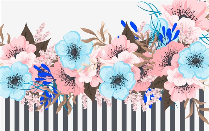 ibisco colorato, fiori astratti, creativo, linee colorate, opere d&#39;arte, ibisco, sfondo con fiori