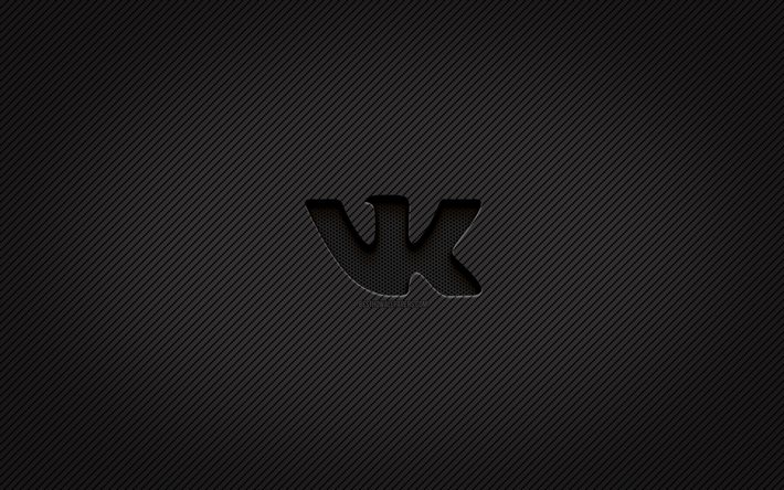 VKontakte logo in carbonio, 4k, grunge, arte, sfondo in carbonio, creativo, VKontakte logo nero, social network, VKontakte logo, VKontakte