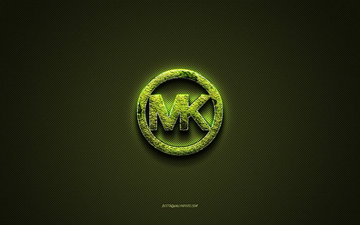 Logotipo de Michael Kors, logotipo criativo verde, logotipo de arte floral, emblema Michael Kors, textura de fibra de carbono verde, Michael Kors, arte criativa